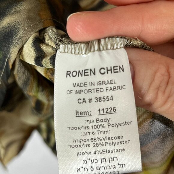 Ronen Chen Animal Print Stripe V-Neck‎ Long Sleeve Tunic Blouse Sheer 5/ US 14 - Picture 8 of 9